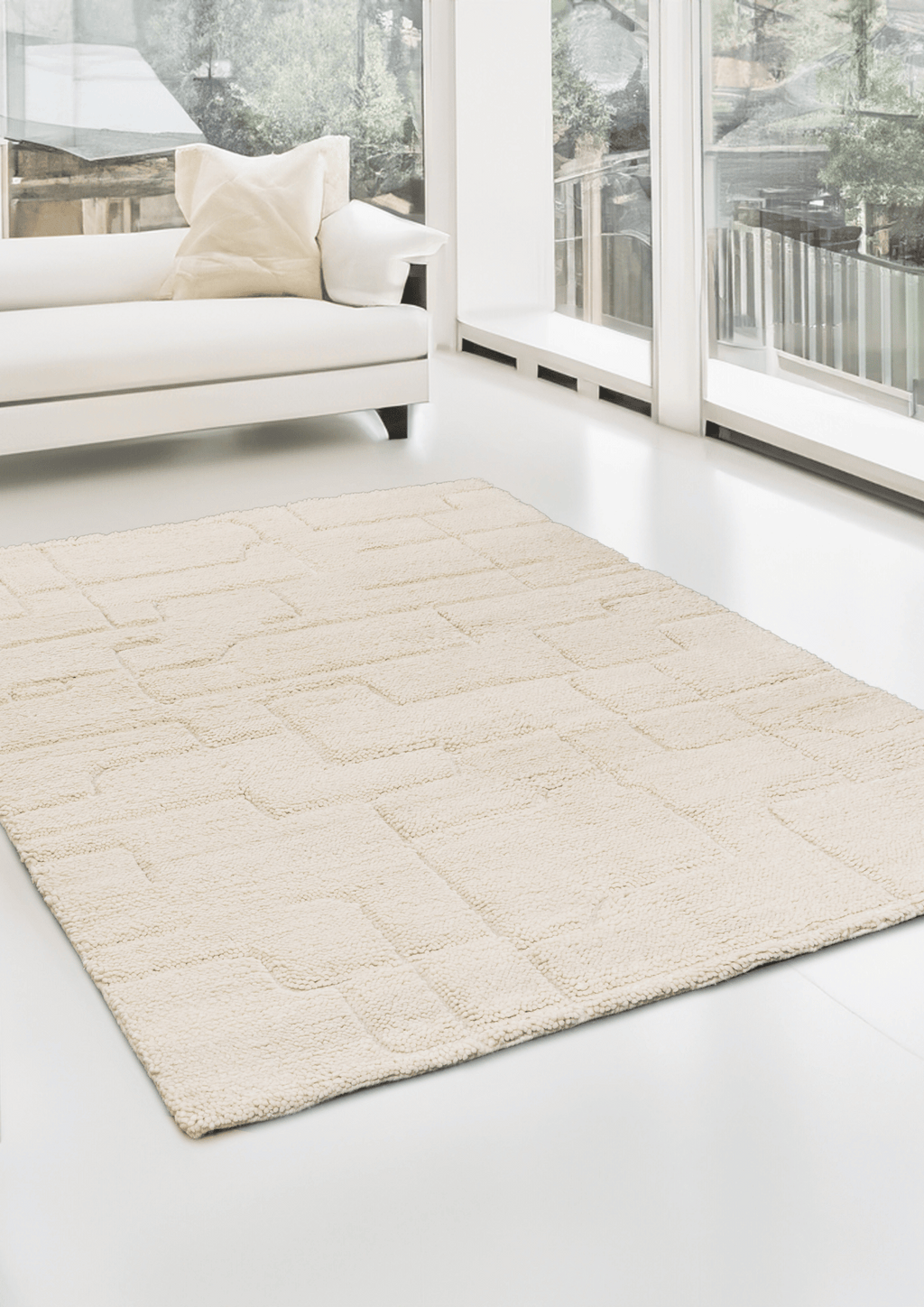 Wool Hand Knotted Moroccan Carpet: Modern Maze